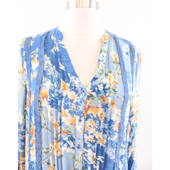 Tiny Anthropologie Gaina Blue Floral Lace Trim Tunic Shift Dress Size S Boho - Picture 6 of 7